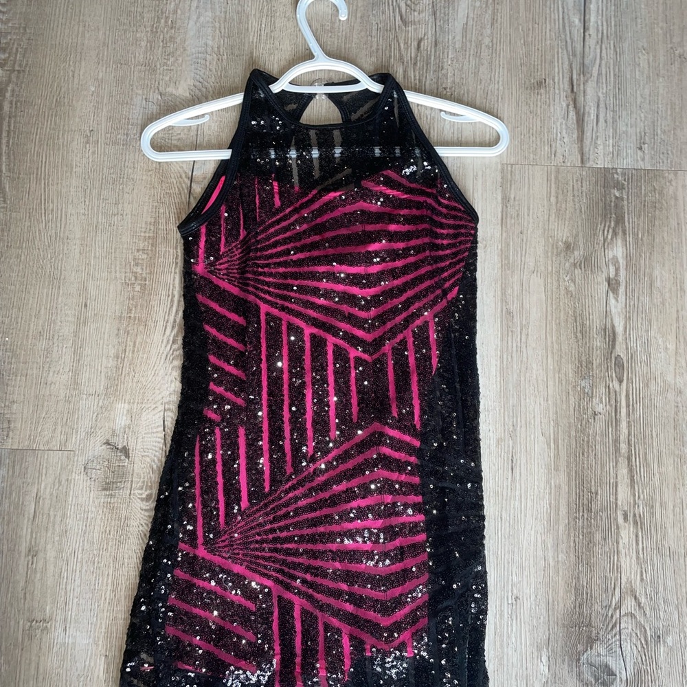 Black and Pink Sequin Halter Dress